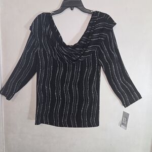 Patra Black and Silver Striped Blouse